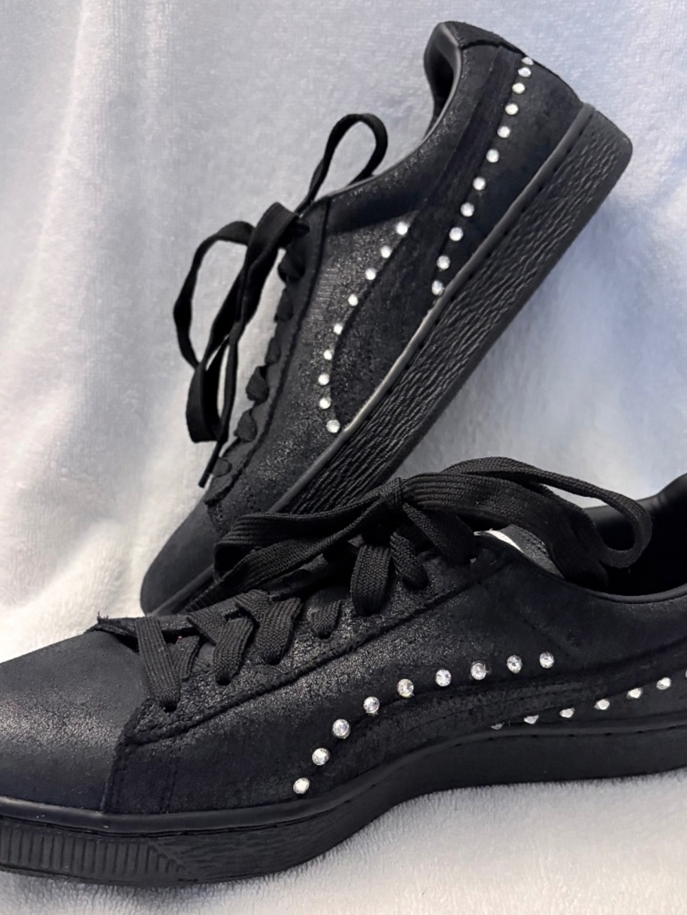 PUMA Shine Embellished Leather Sneakers